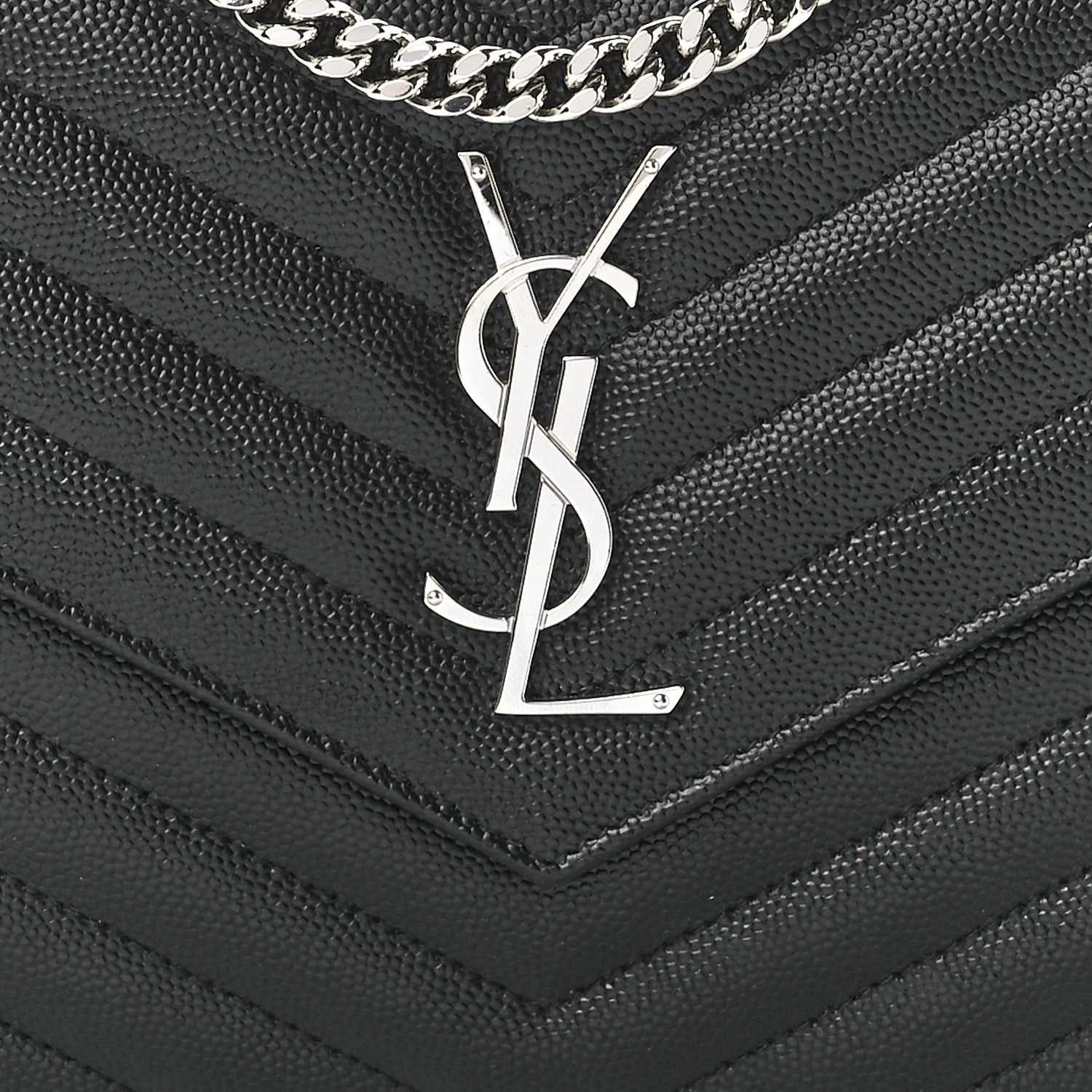 Saint Laurent Grain De Poudre Matelasse Chevron Monogram Chain Wallet Black 6 of 9