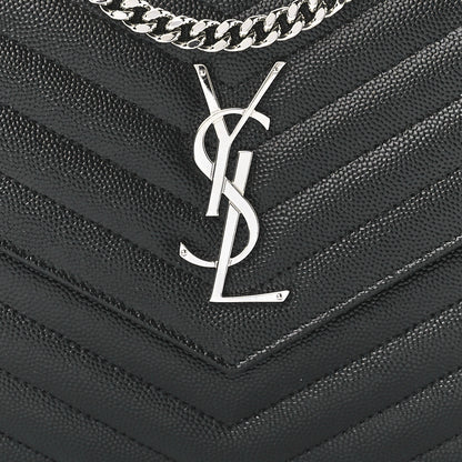 Saint Laurent Grain De Poudre Matelasse Chevron Monogram Chain Wallet Black 6 of 9