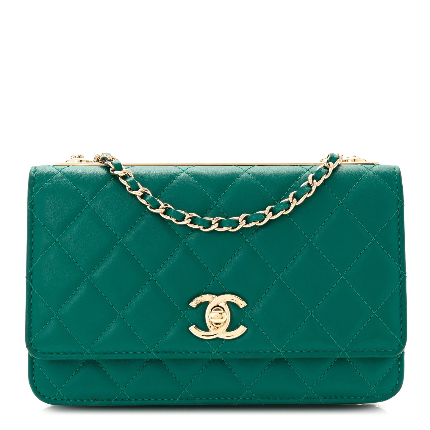 Lambskin Quilted Trendy CC Wallet On Chain WOC Green