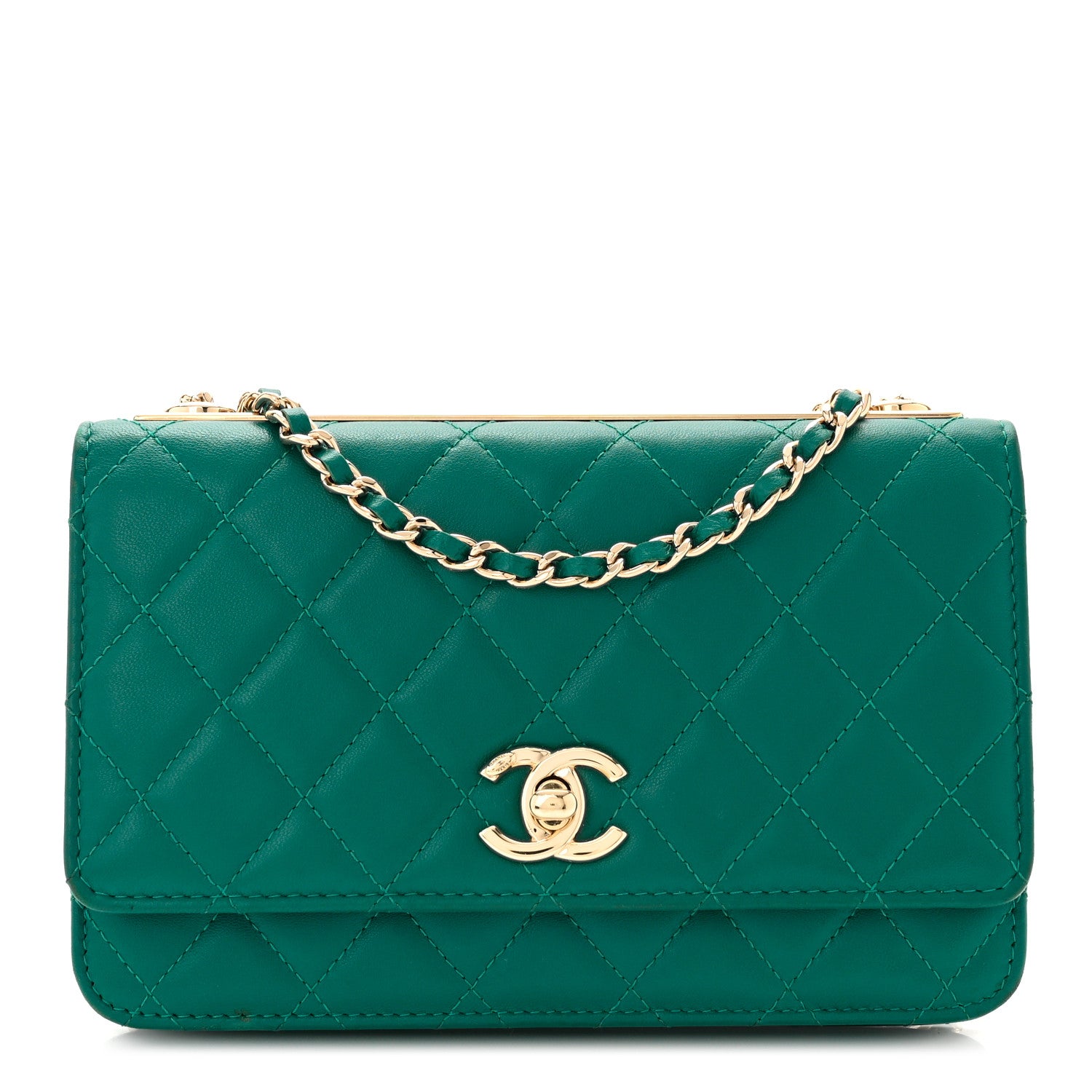 Chanel Lambskin Quilted Trendy CC Wallet On Chain WOC Green 1 of 10