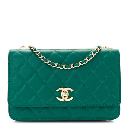 Chanel Lambskin Quilted Trendy CC Wallet On Chain WOC Green 1 of 10