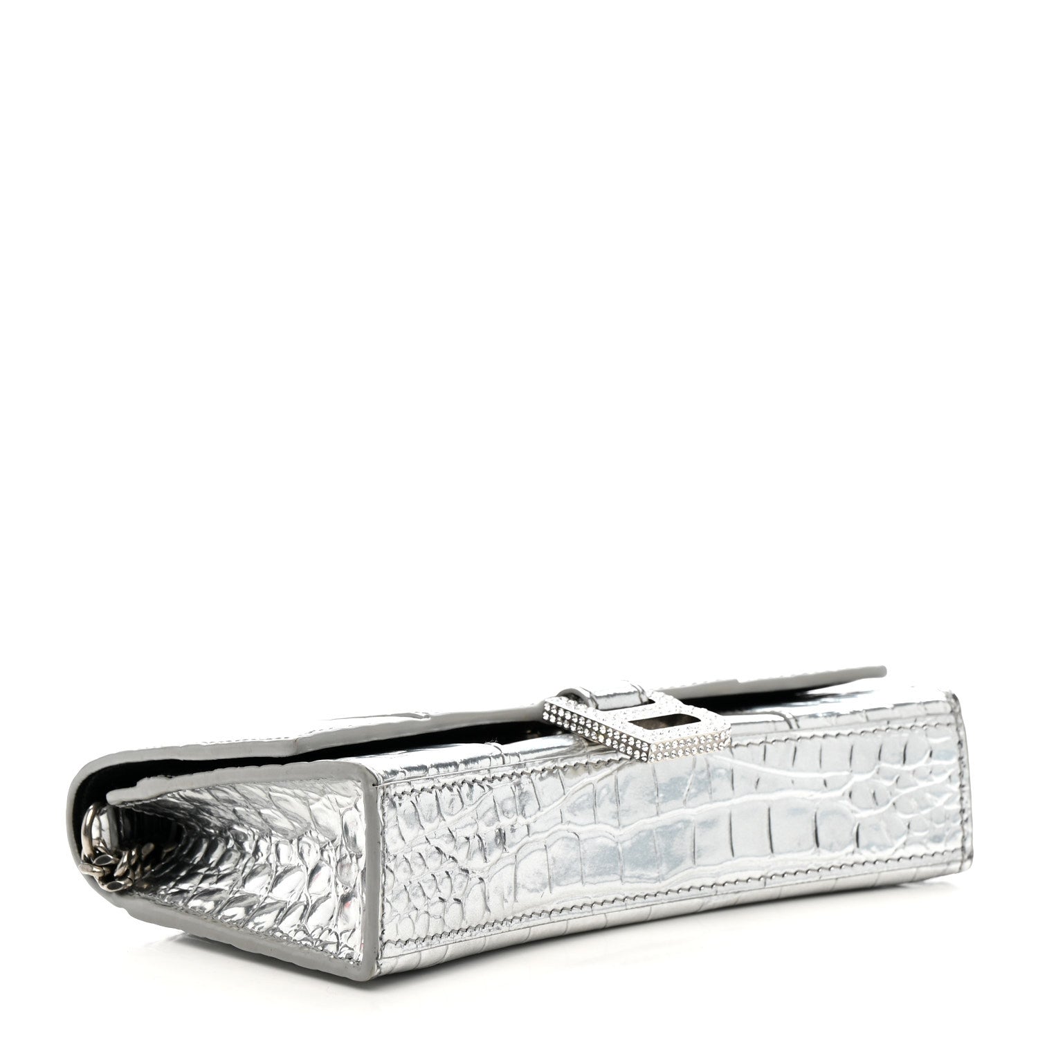 Balenciaga Metallic Calfskin Crocodile Embossed Hourglass Chain Bag Silver 4 of 13