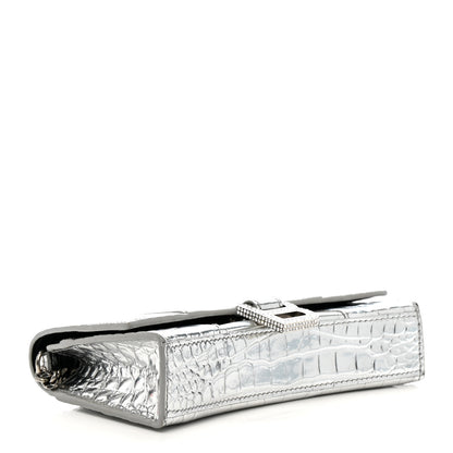 Balenciaga Metallic Calfskin Crocodile Embossed Hourglass Chain Bag Silver 4 of 13