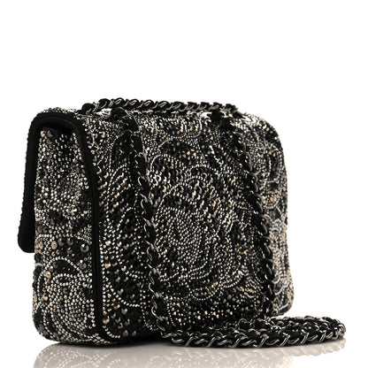 Chanel Suede Crystal Camellia Mini Rectangular Flap Black 2 of 9