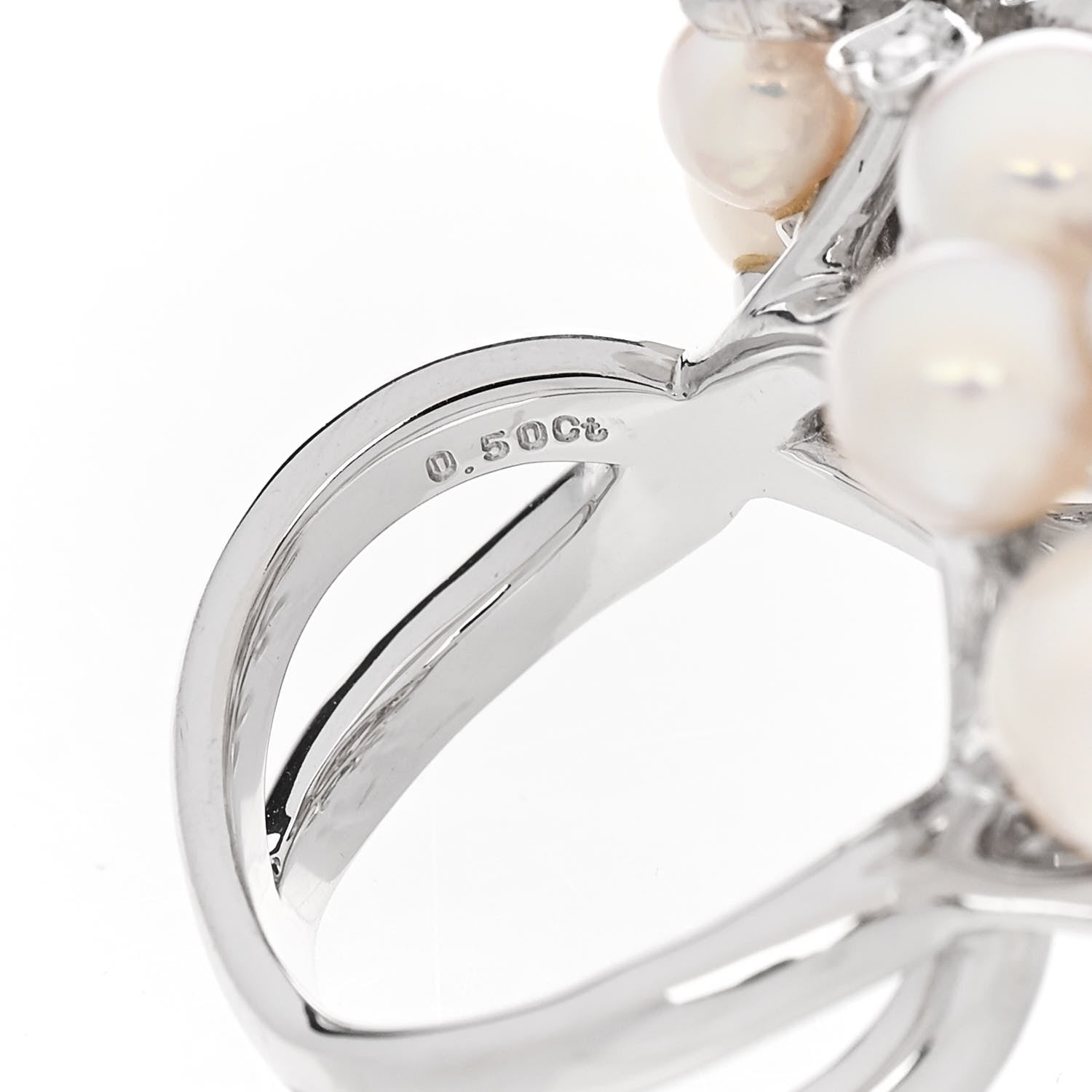Mikimoto 18K White Gold Diamond Akoya Pearl Bloom Flower Ring 49 5 5 of 7