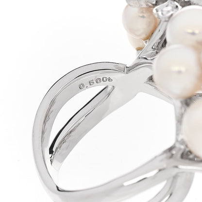 Mikimoto 18K White Gold Diamond Akoya Pearl Bloom Flower Ring 49 5 5 of 7