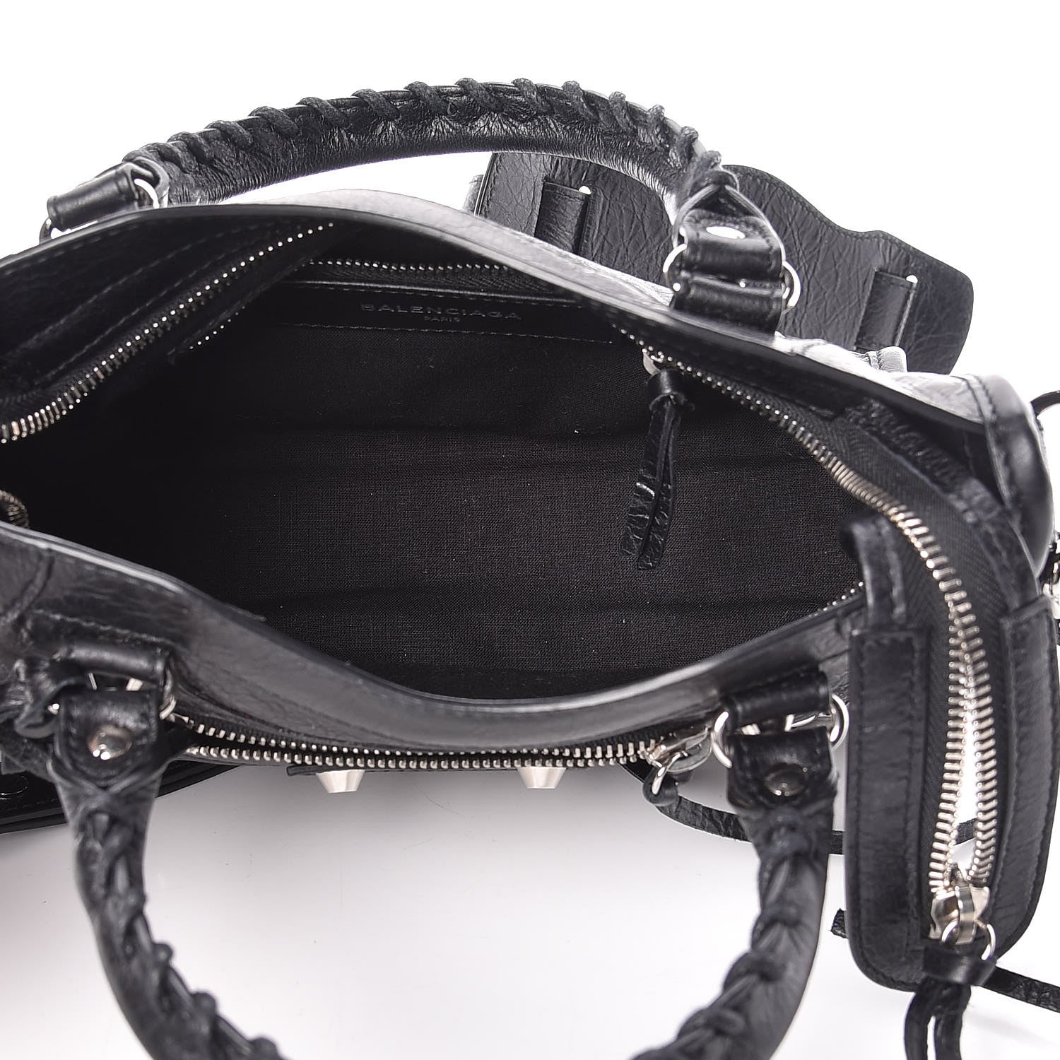 Balenciaga Agneau Classic Silver Hardware Mini City Logo Strap Black White 5 of 11