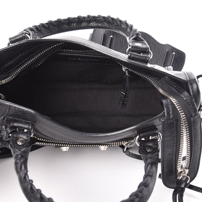 Balenciaga Agneau Classic Silver Hardware Mini City Logo Strap Black White 5 of 11