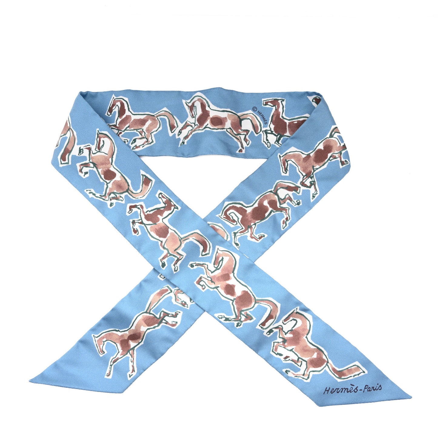 Silk Chevaux En Liberte Twilly Bleu Glacier Beige