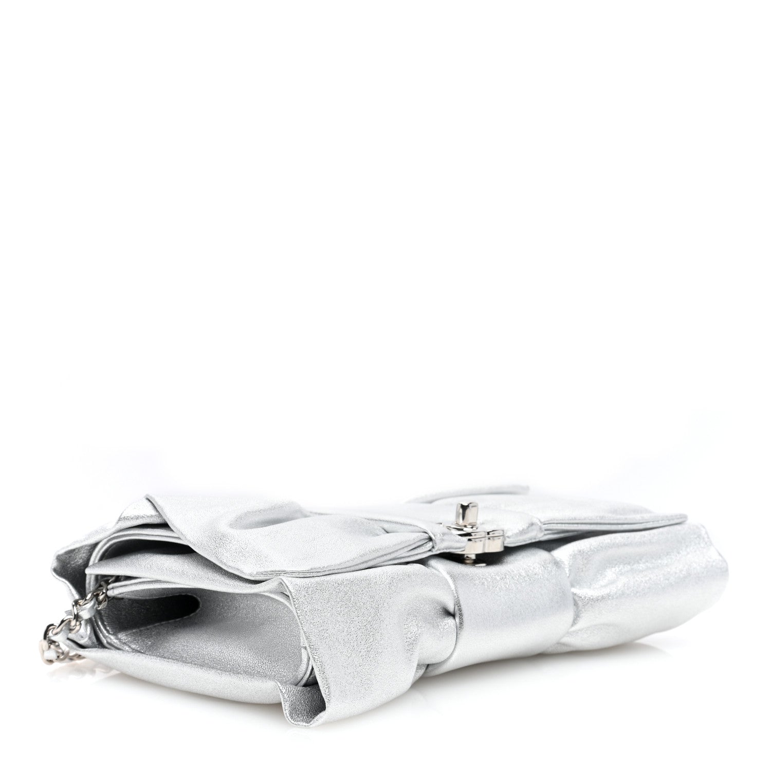 Chanel Metallic Lambskin Tie My Bow Flap Clutch With Chain Silver 4 of 10