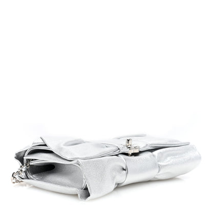 Chanel Metallic Lambskin Tie My Bow Flap Clutch With Chain Silver 4 of 10