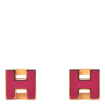 Hermes Gold Lacquered Cage d'H Earrings Framboise 1 of 4