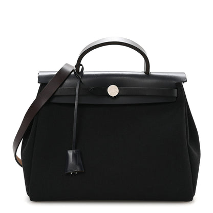 Hermes Military Toile Vache Hunter Herbag Zip Retourne 31 PM Black Bleu Indigo Ebene 1 of 11