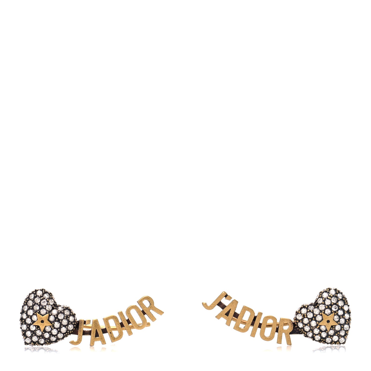Christian Dior Metal Crystal J'Adior Heart Earrings Aged Gold 1 of 4