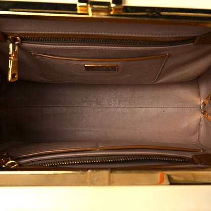 Prada Saffiano Vernice Pyramid Bag Caramel Rosso White 5 of 11