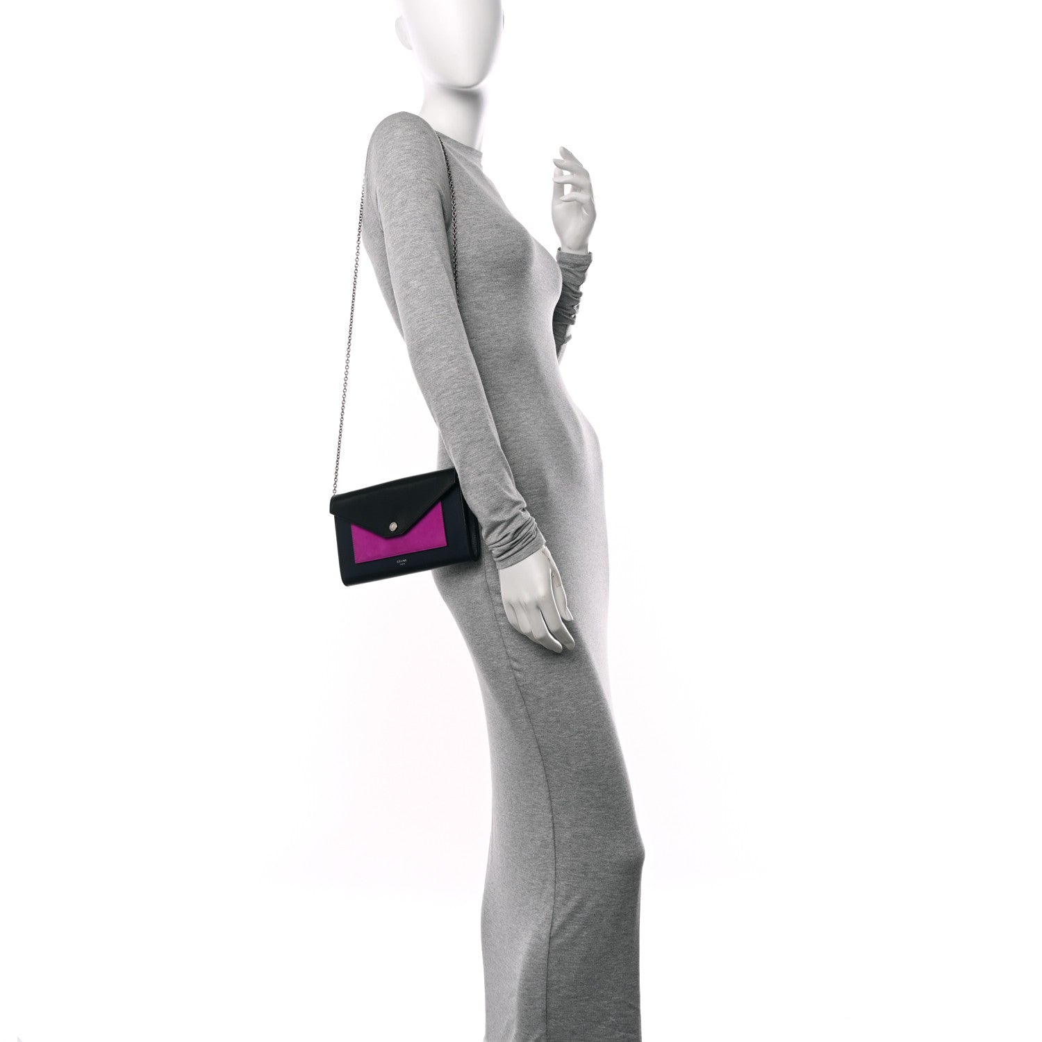 Celine Smooth Calfskin Tri-Color Clutch on a Chain Black 2 of 12
