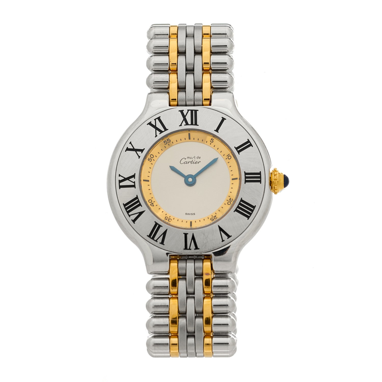 Cartier Stainless Steel 18K Yellow Gold 28mm Must De 21 Bullet Link Quartz Watch 1 of 4