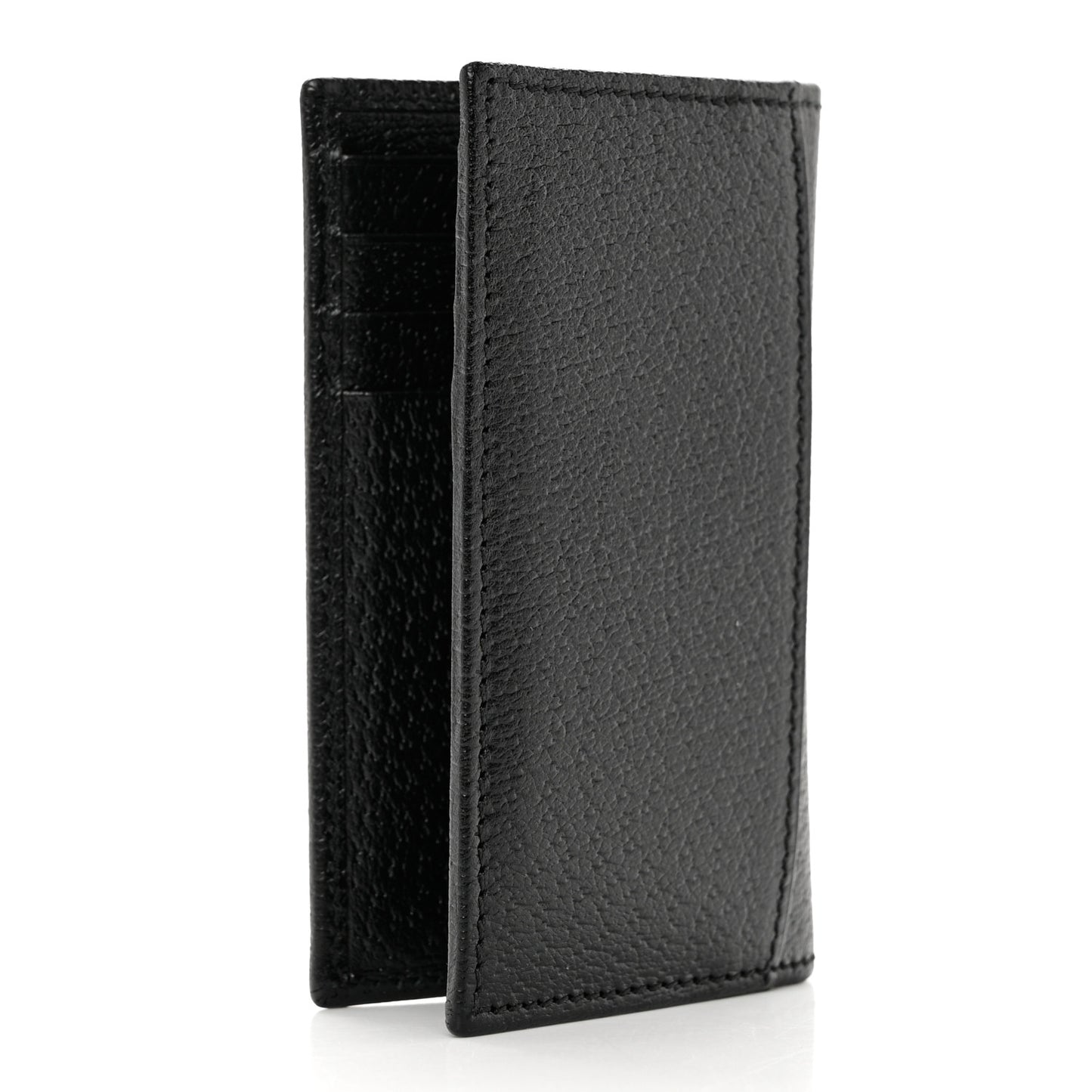Textured Dollar Calfskin Horsebit Card Holder Black