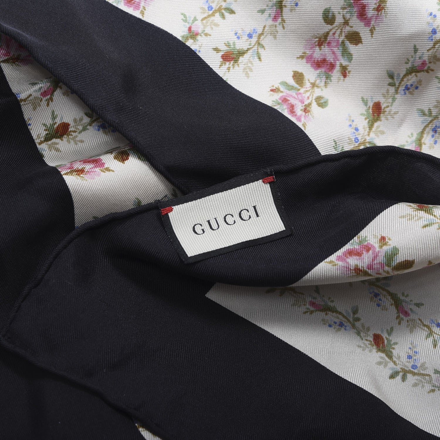 Gucci Silk Twill Gucci Rose Series Square Scarf Ivory Black 4 of 4