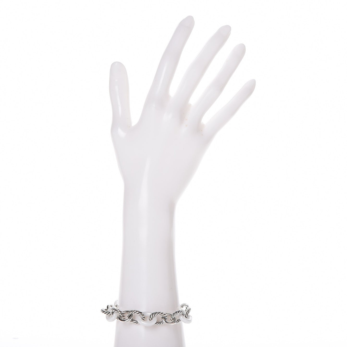 Sterling Silver Ceramic 13mm Large Oval Link Bracelet White