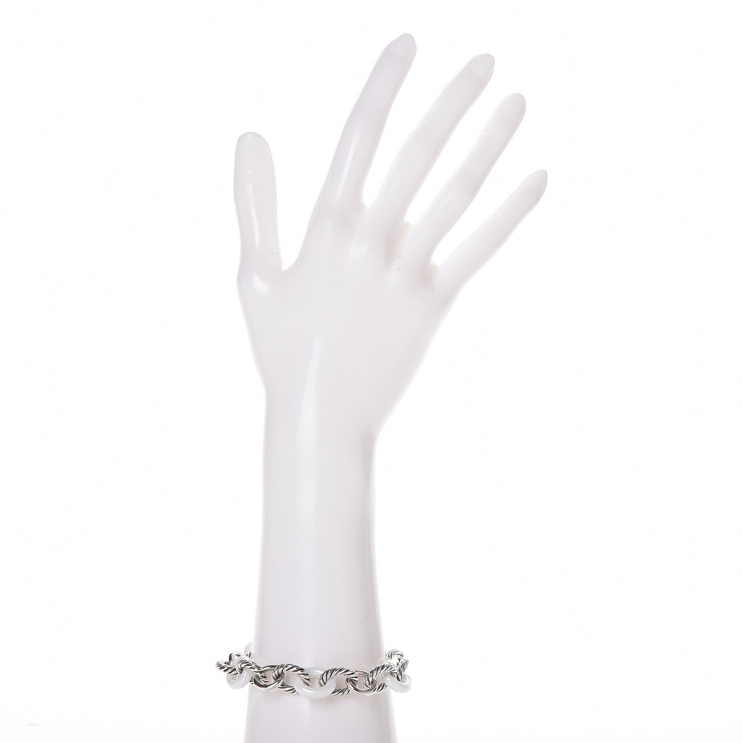 David Yurman Sterling Silver Ceramic 13mm Large Oval Link Bracelet White 2 of 4