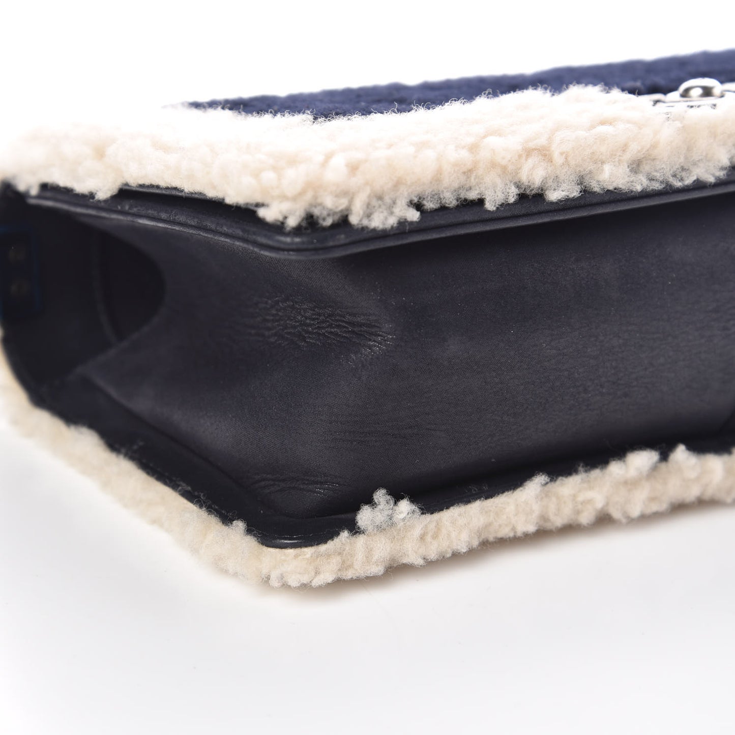 Shearling Iridescent Calfskin Medium Boy Flap Navy