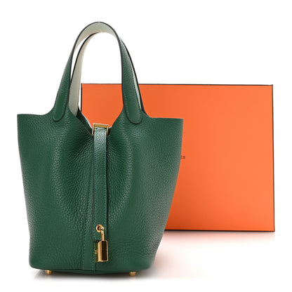 Hermes Taurillon Clemence Swift Eclat Picotin Lock 18 Vert Moyen Vert Peppermint 13 of 13