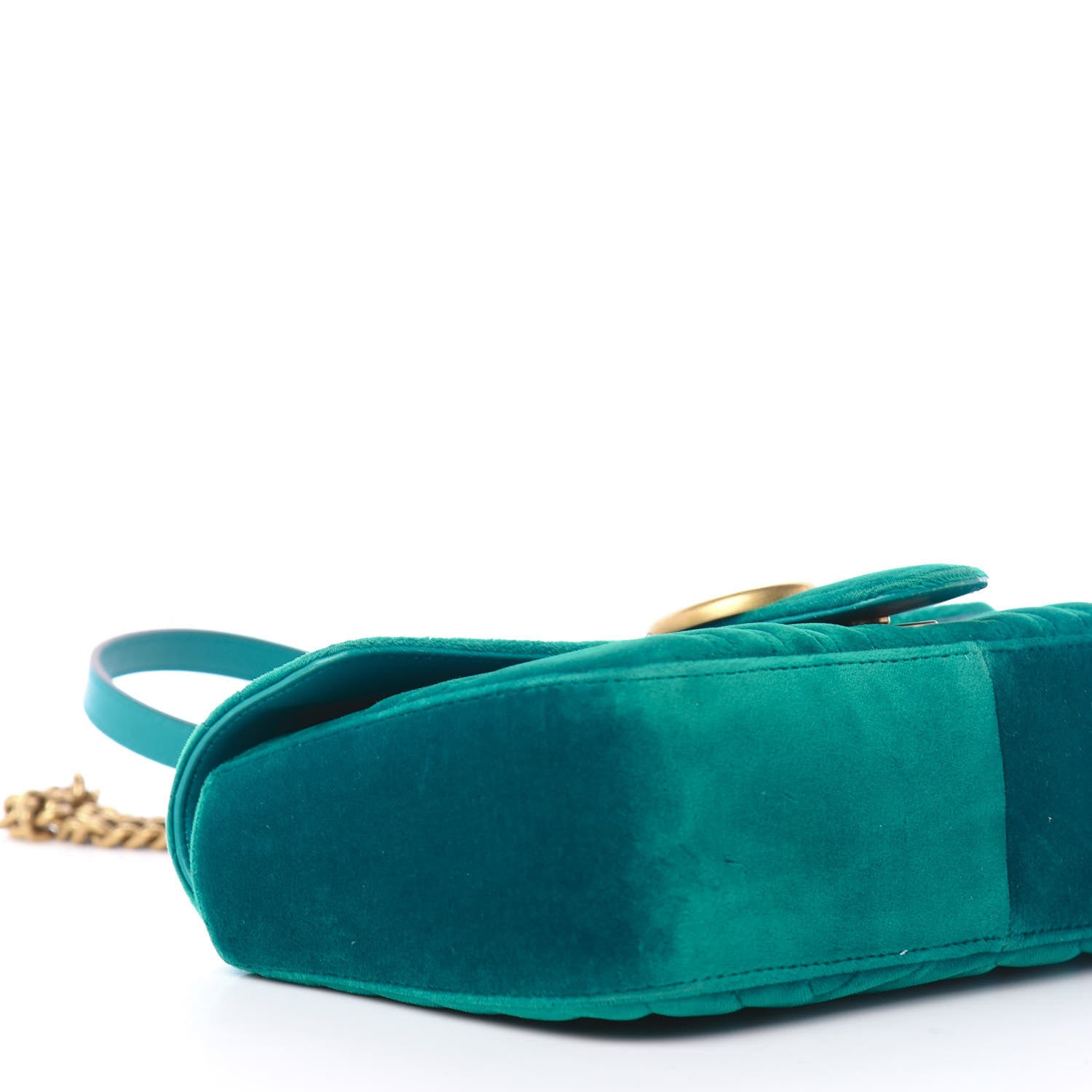 Gucci Velvet Matelasse Small GG Marmont Shoulder Bag Pavone Cyan 11 of 13