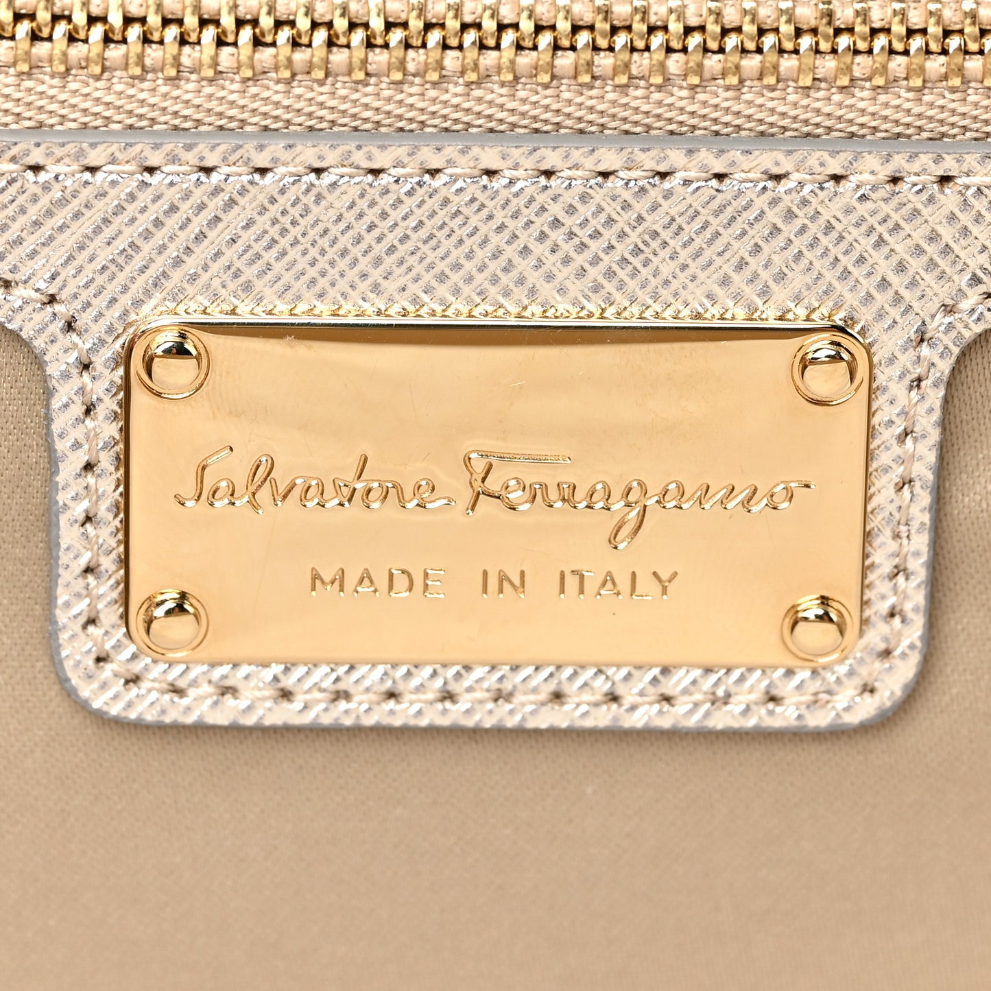 Metallic Hammered Calfskin Vara Bow Chain Flap Crossbody Silver Gold