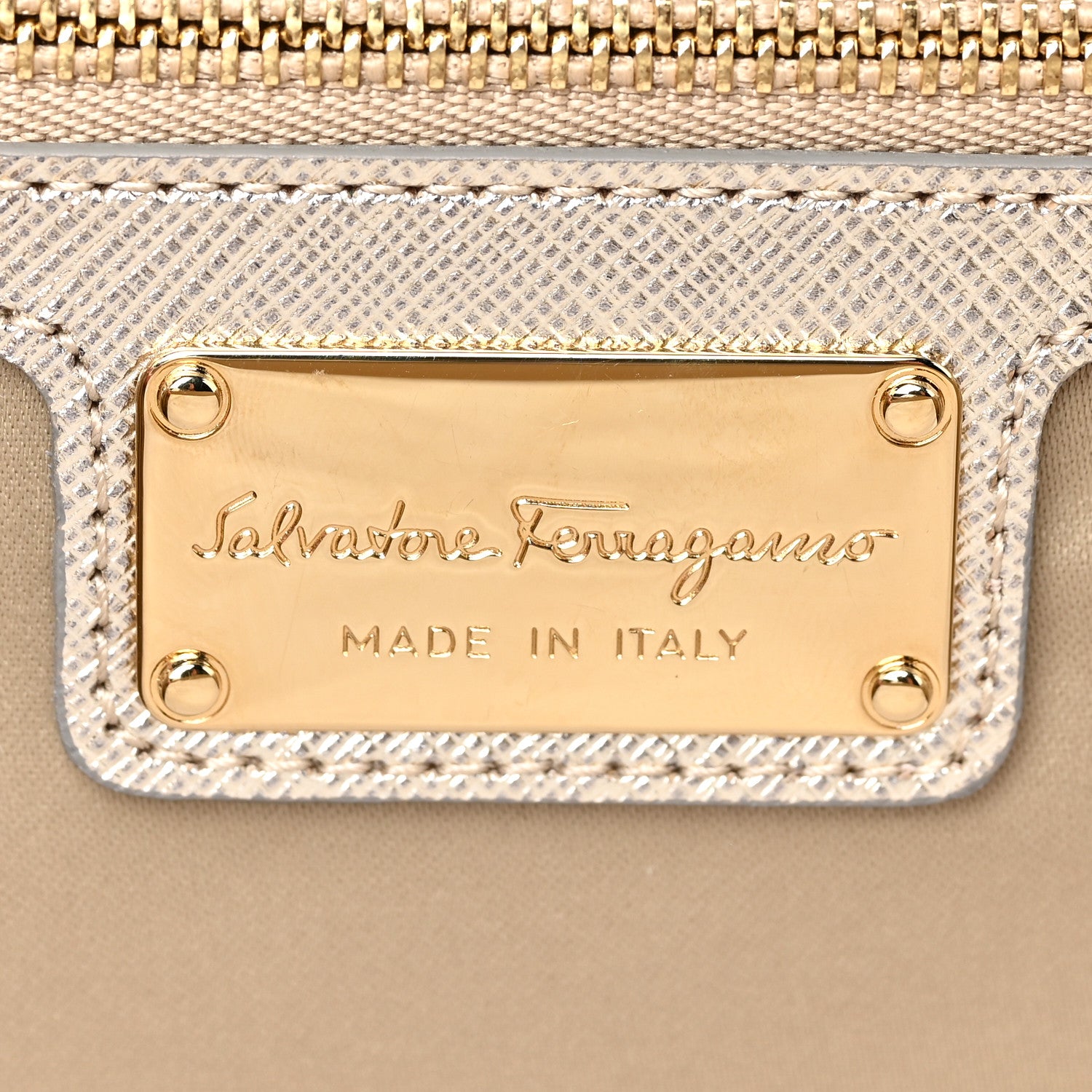 Salvatore Ferragamo Metallic Hammered Calfskin Vara Bow Chain Flap Crossbody Silver Gold 11 of 23