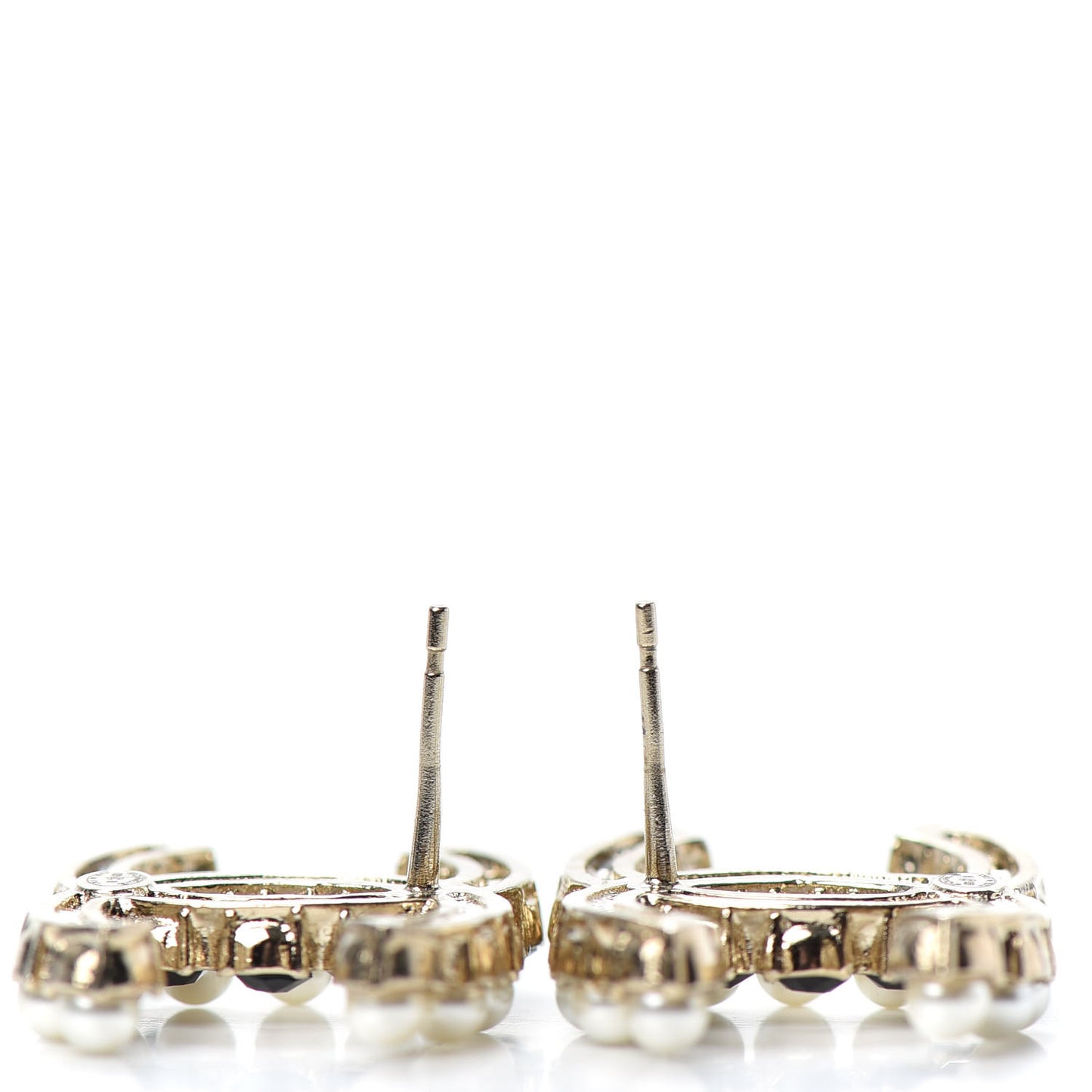 Resin Pearl CC Dazzling Domino Earrings Gold Black