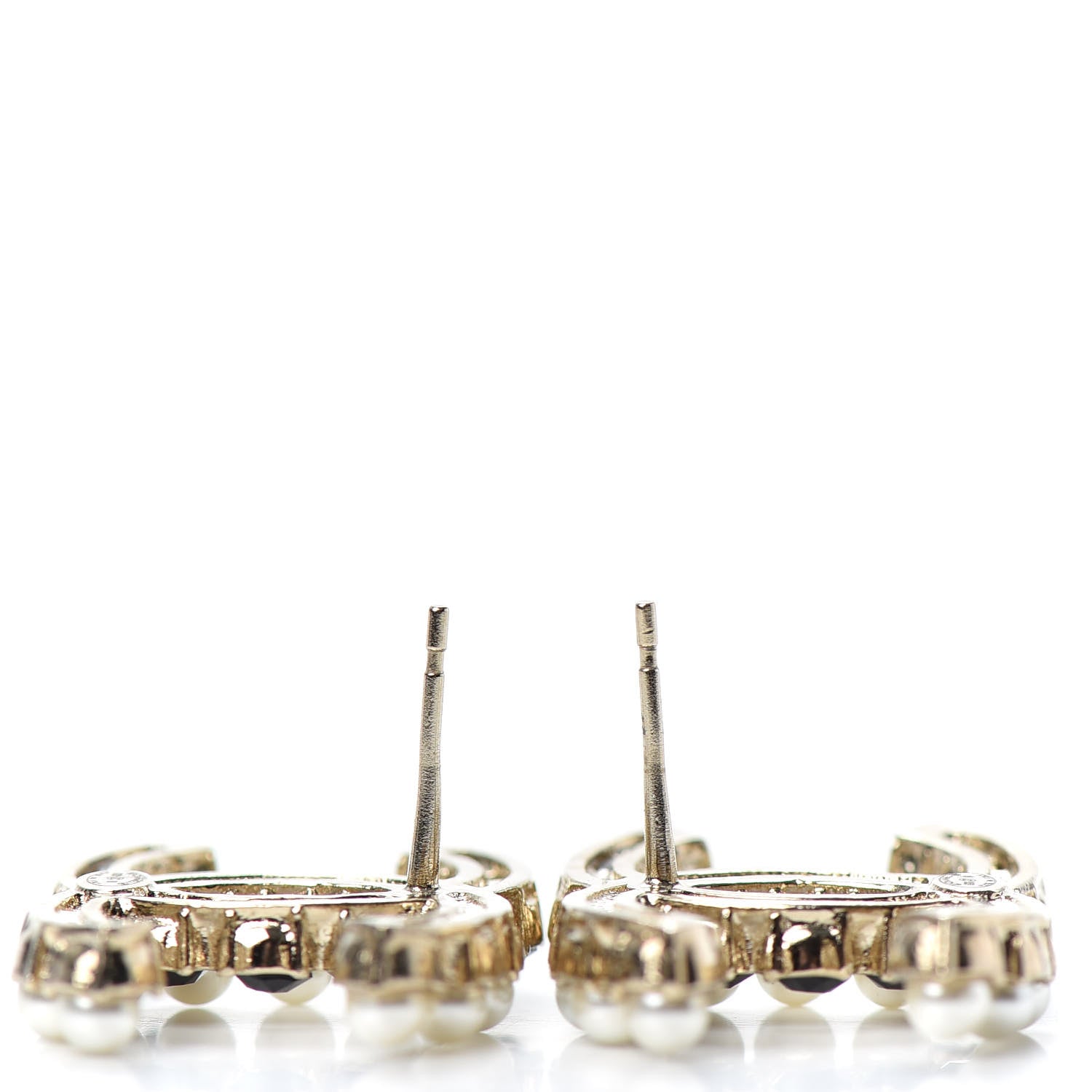 Chanel Resin Pearl CC Dazzling Domino Earrings Gold Black 3 of 4