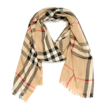 Burberry Merino Wool Cashmere Giant Check Crinkle Scarf Camel 1 of 10
