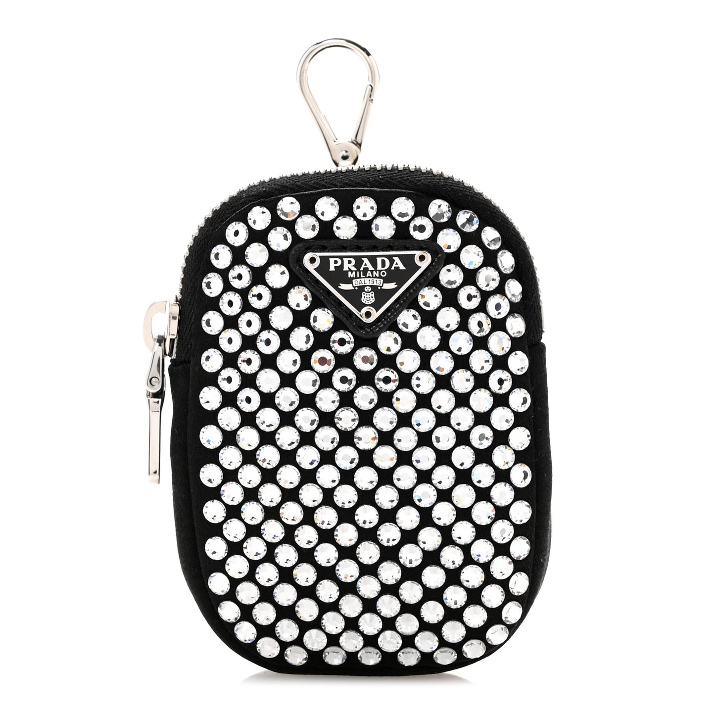 Satin Crystal Pocket Triangle Padded Mini Key Chain Pouch Cristal