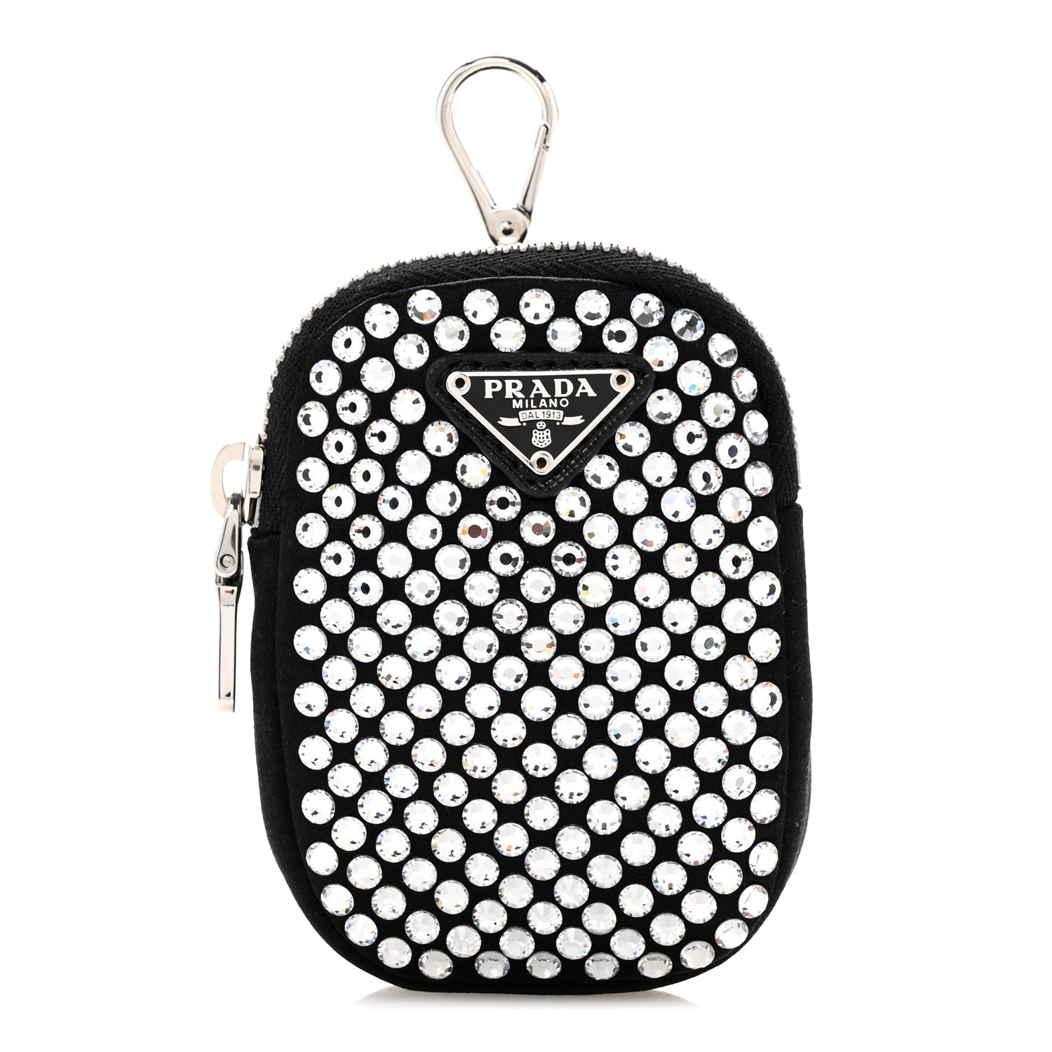 Prada Satin Crystal Pocket Triangle Padded Mini Key Chain Pouch Cristal 1 of 7