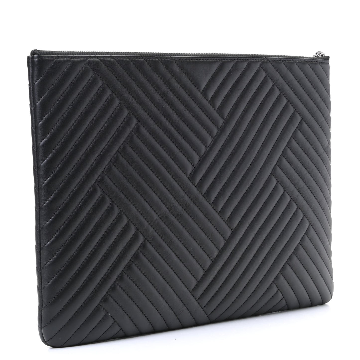 Lambskin Quilted Large Crossing Cosmetic Case Black