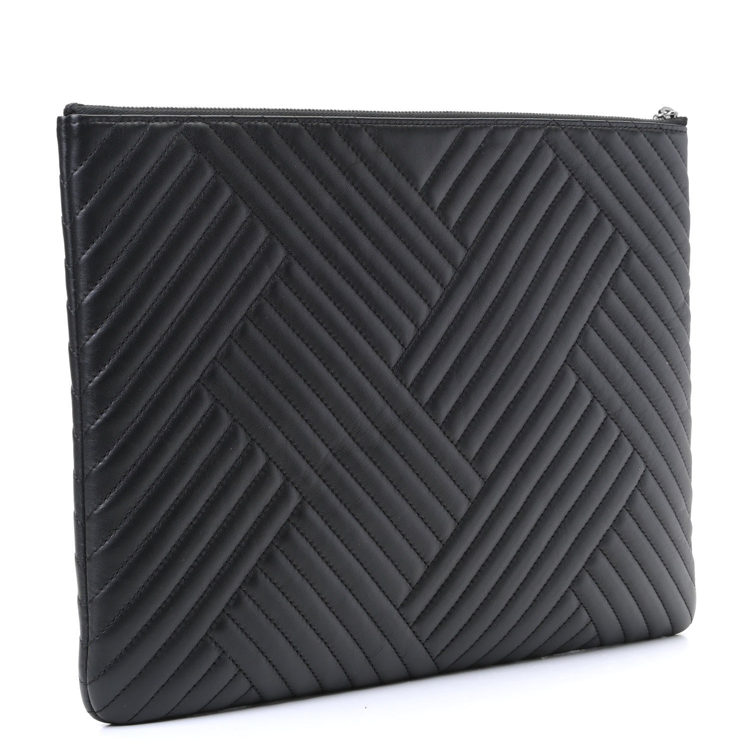Chanel Lambskin Quilted Large Crossing Cosmetic Case Black 2 of 5