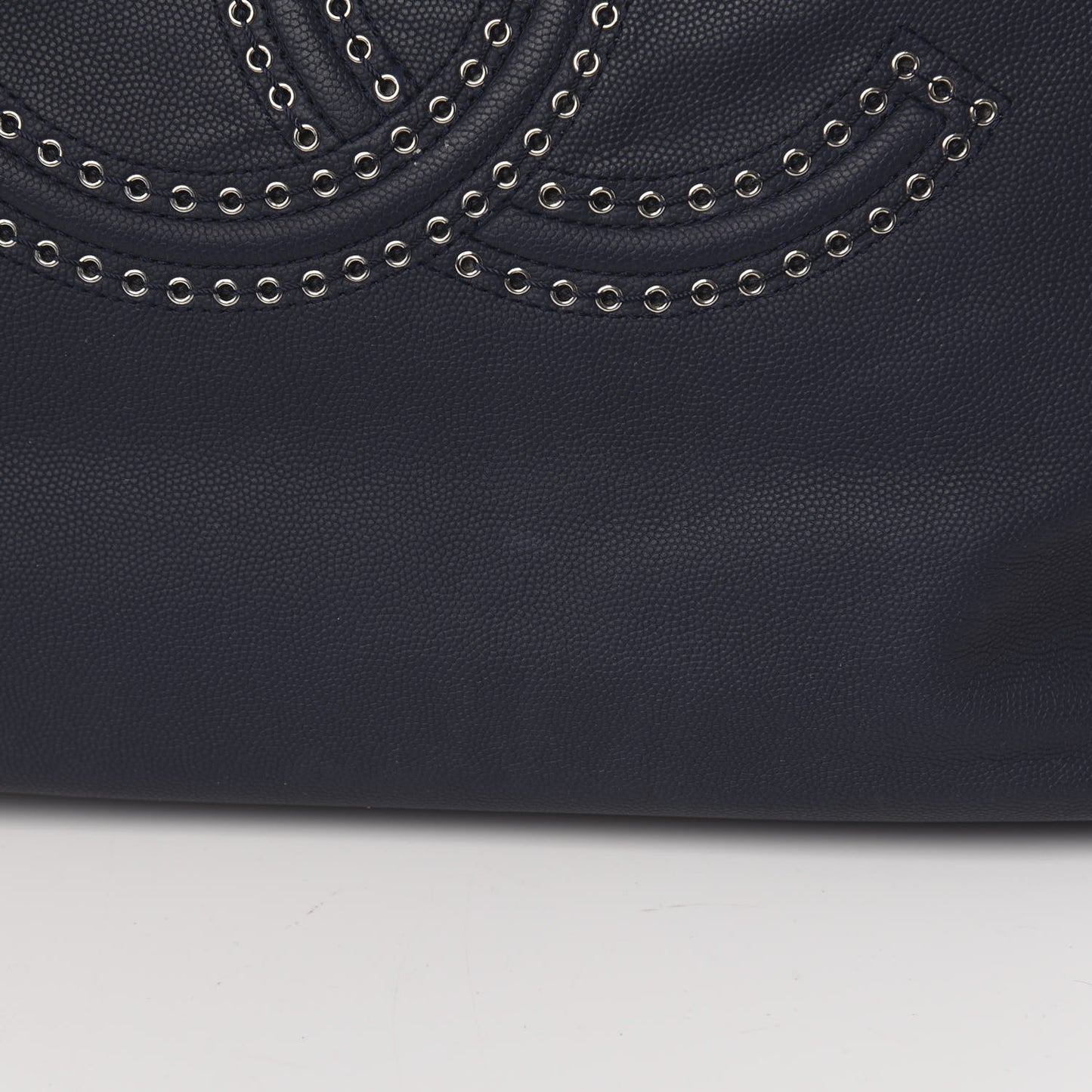 Grained Calfskin Large Coco Eyelets Shopping Tote Navy