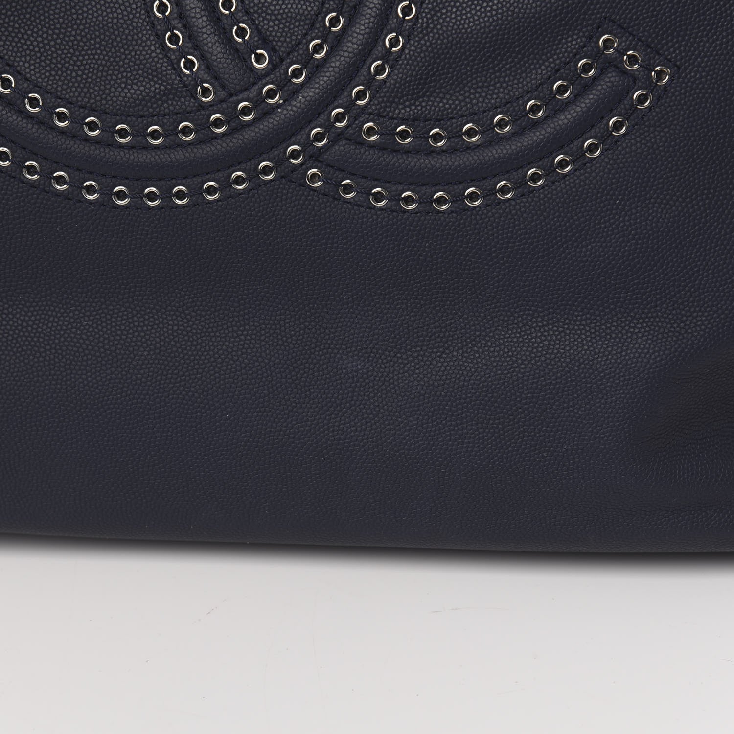 Chanel Grained Calfskin Large Coco Eyelets Shopping Tote Navy 13 of 16