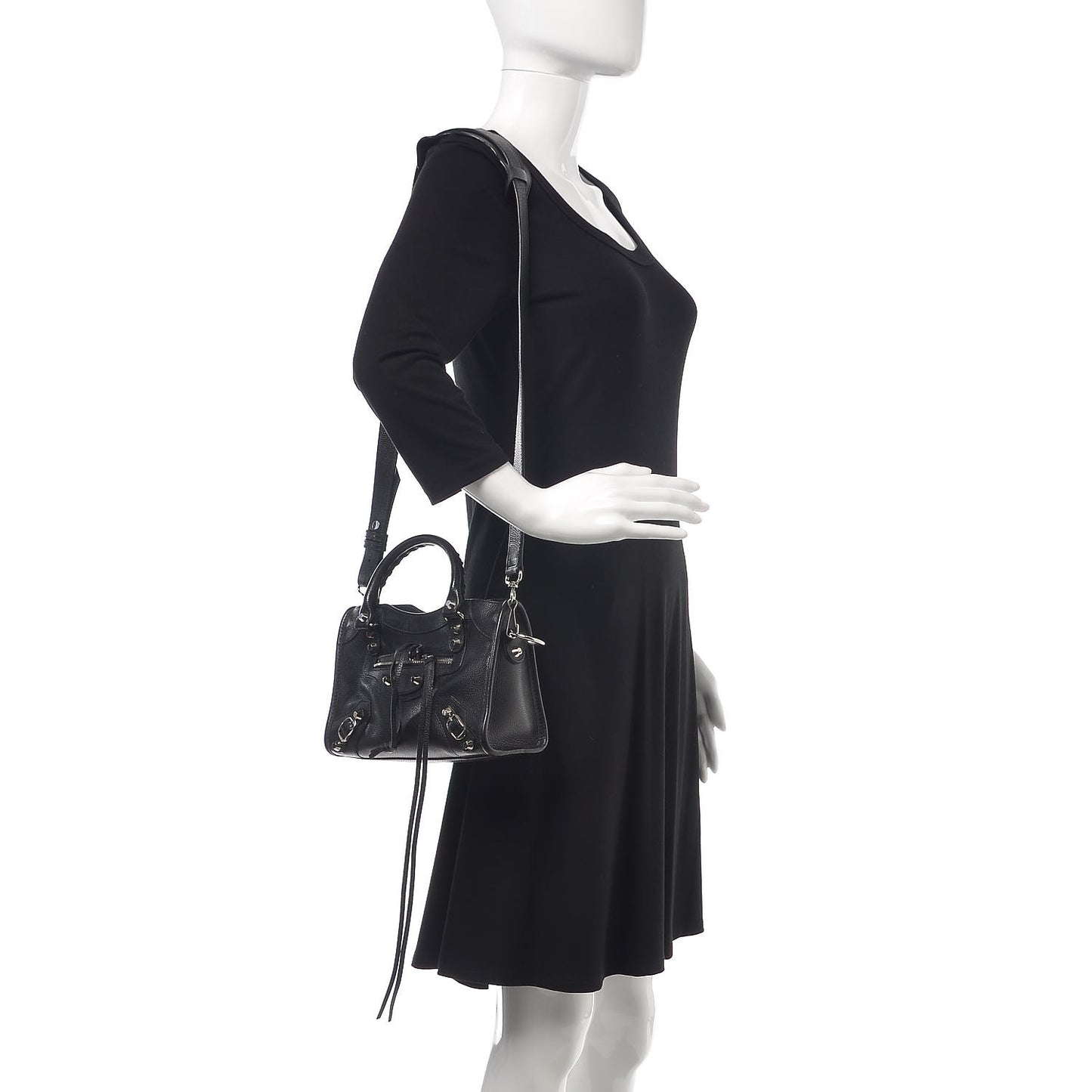 Grained Calfskin Classic Silver Hardware Mini City Black