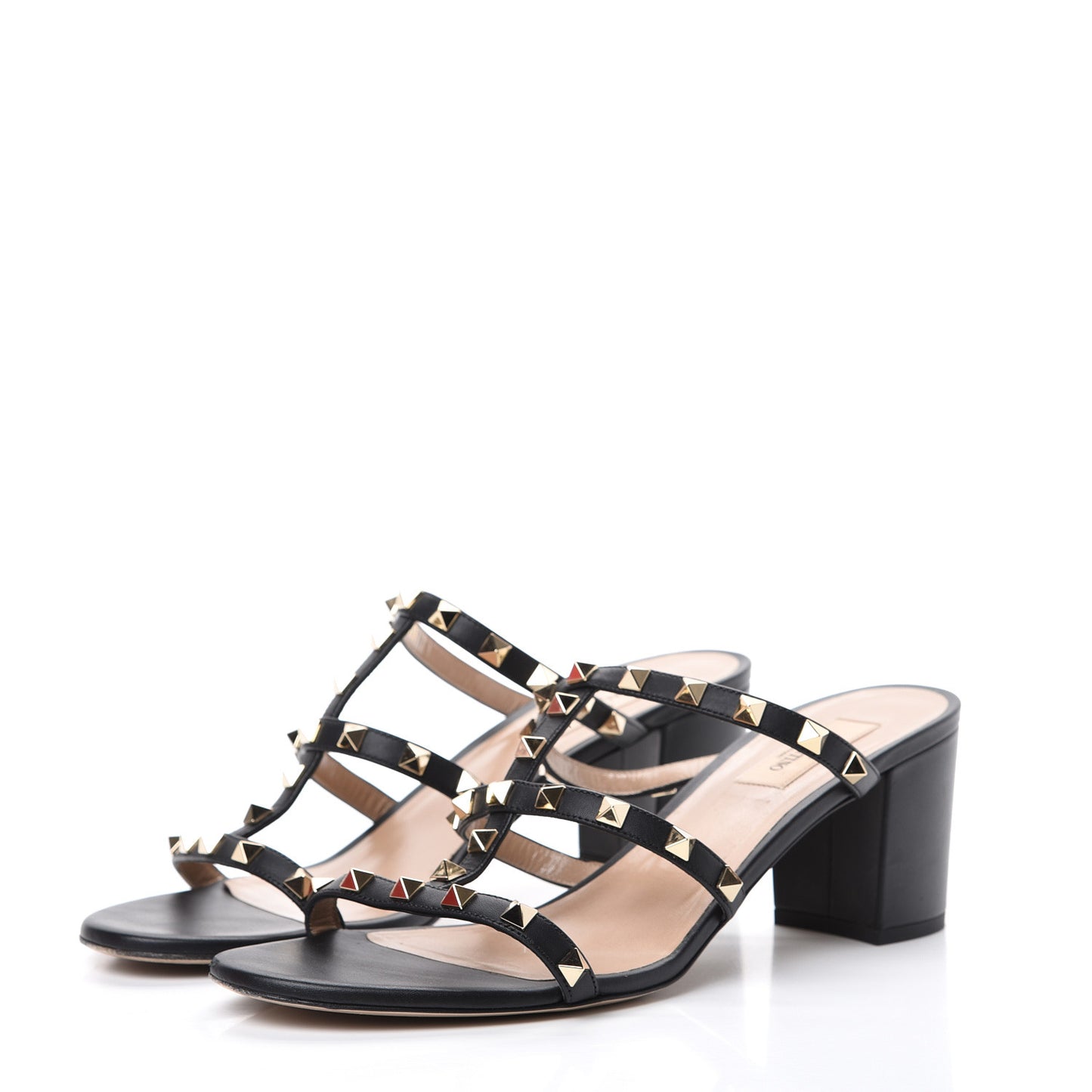 Calfskin Rockstud 60mm Caged Slide Sandals 41.5 Black