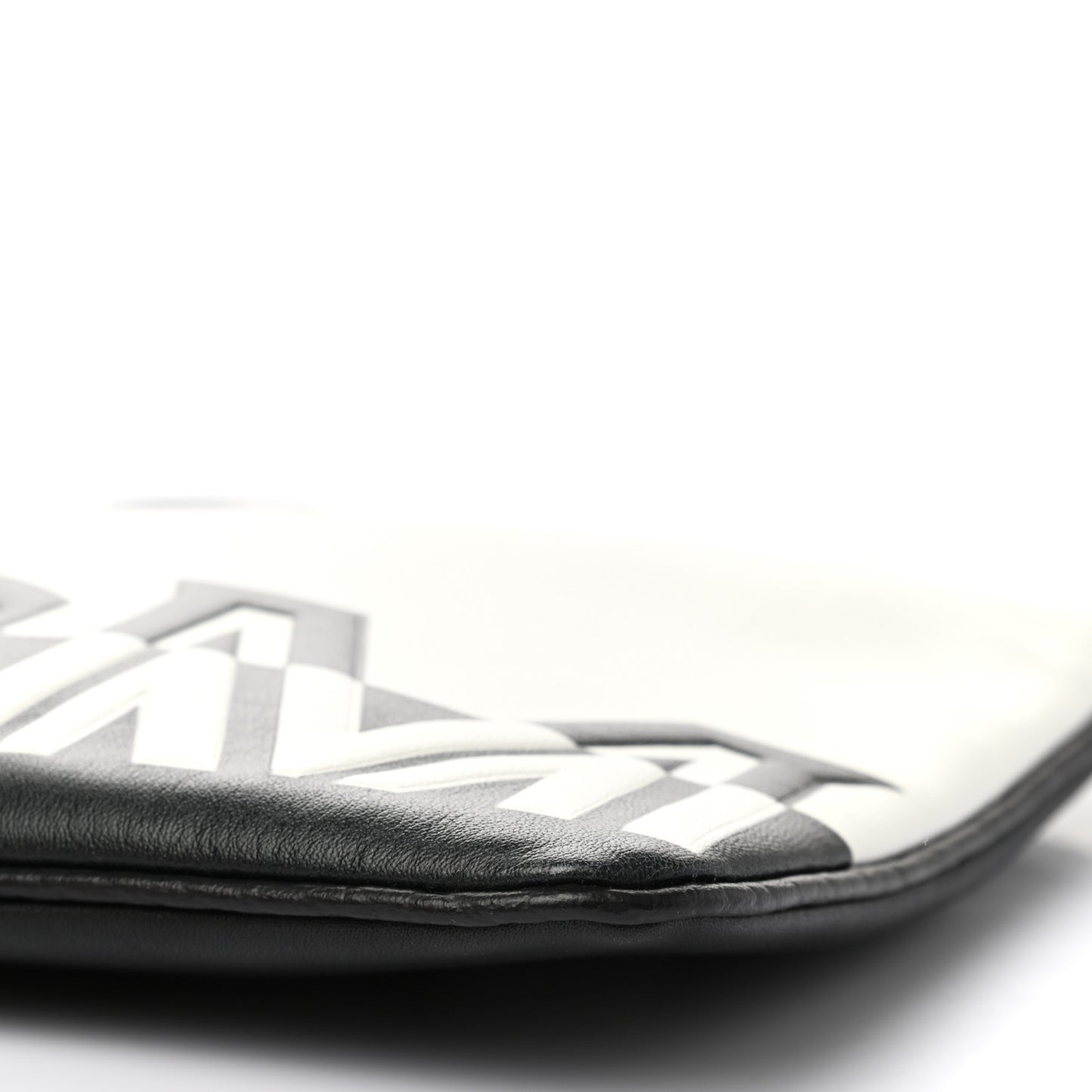 Calfskin Wristlet Logo Pouch Black White