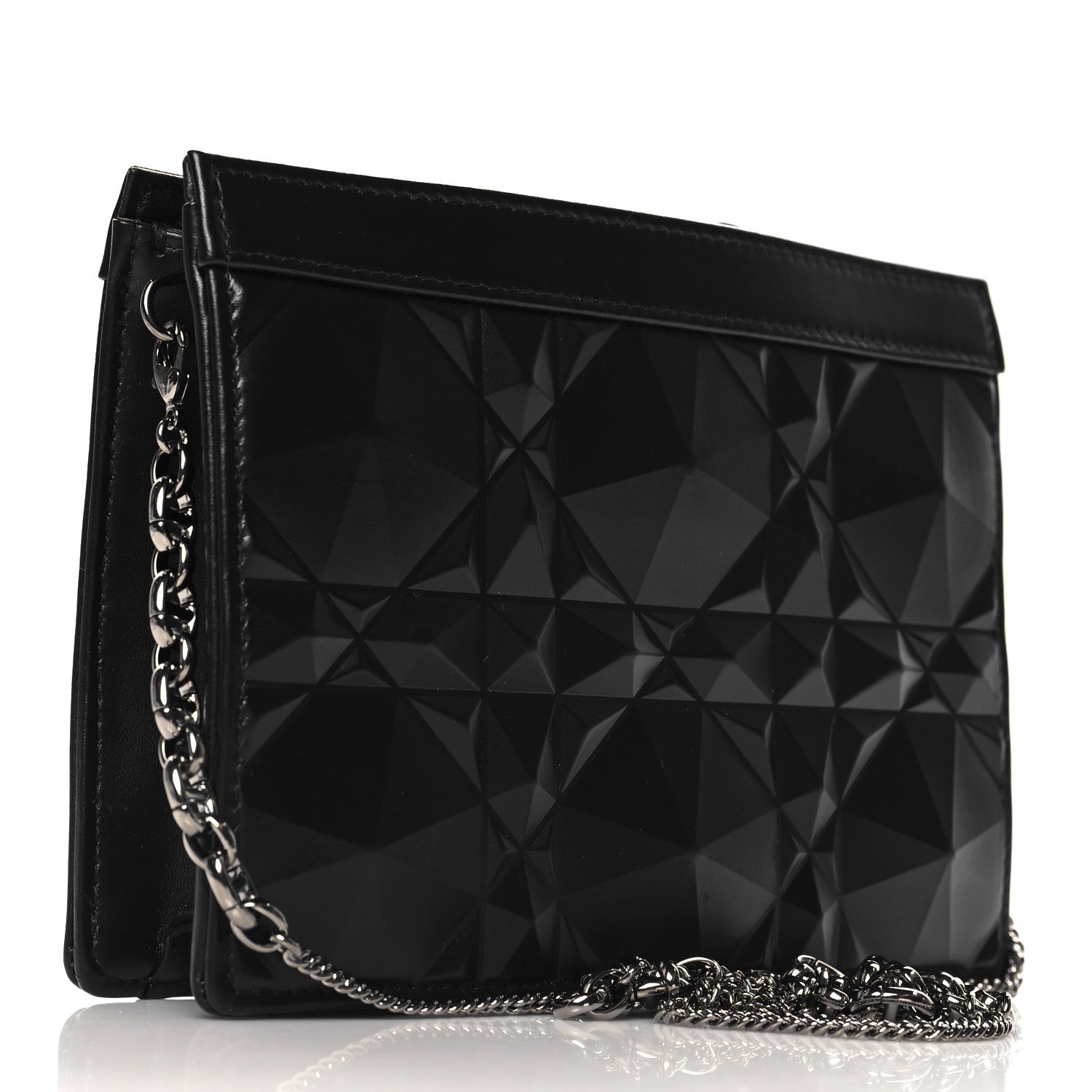 Christian Dior Calfskin Macrocannage Diamond Caro Zipped Pouch With Chain Black 3 of 9