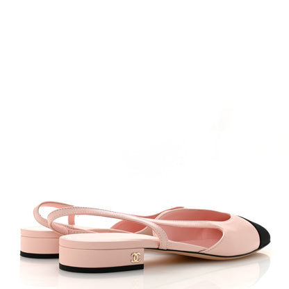 Chanel Calfskin Grosgrain Cap Toe CC Slingback Flats 39 Light Pink Black 5 of 10