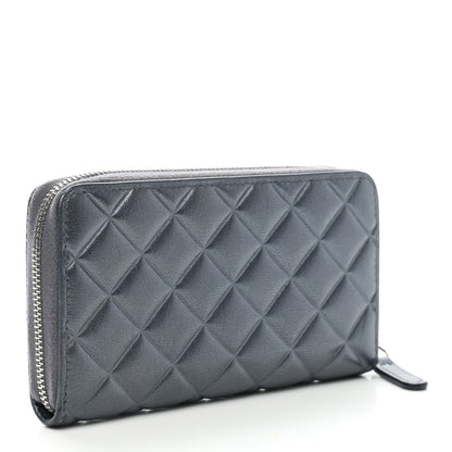 Chanel Lambskin Quilted Diamond CC Zip Around Wallet Blue 3 of 9
