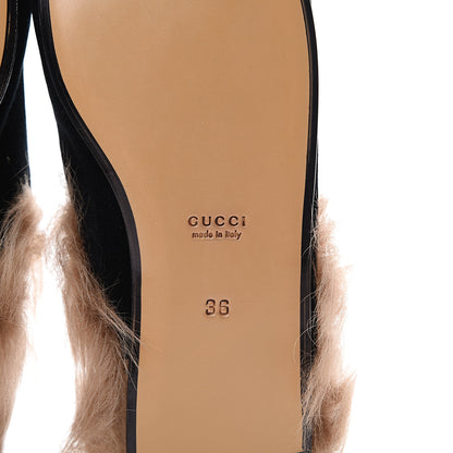 Gucci Velvet Fur Womens Princetown Slippers 36 Black 6 of 10