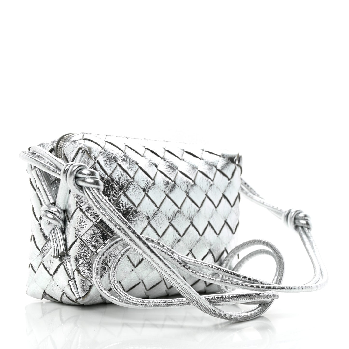 Metallic Nappa Intrecciato Mini Looping Crossbody Silver