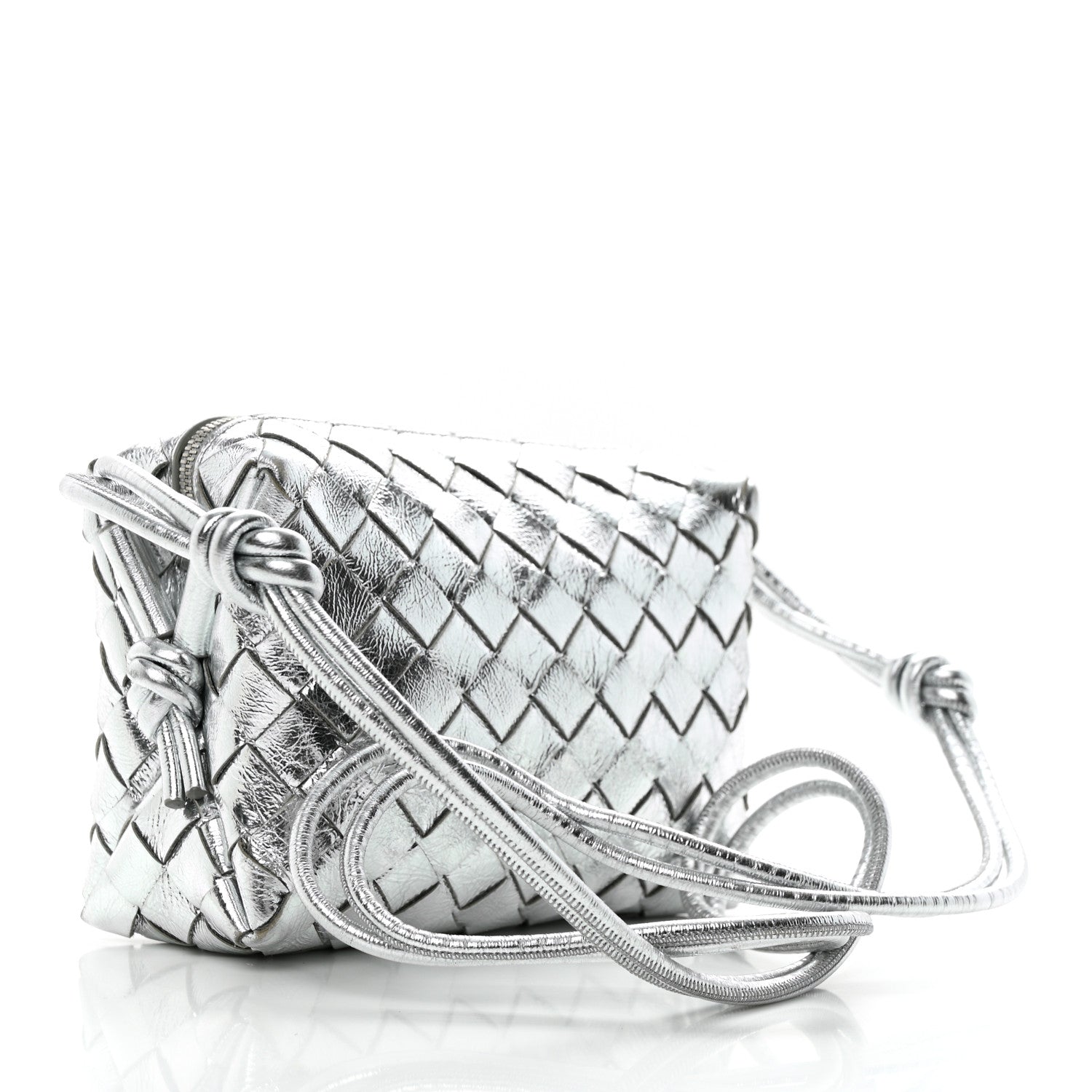 Bottega Veneta Metallic Nappa Intrecciato Mini Looping Crossbody Silver 4 of 19