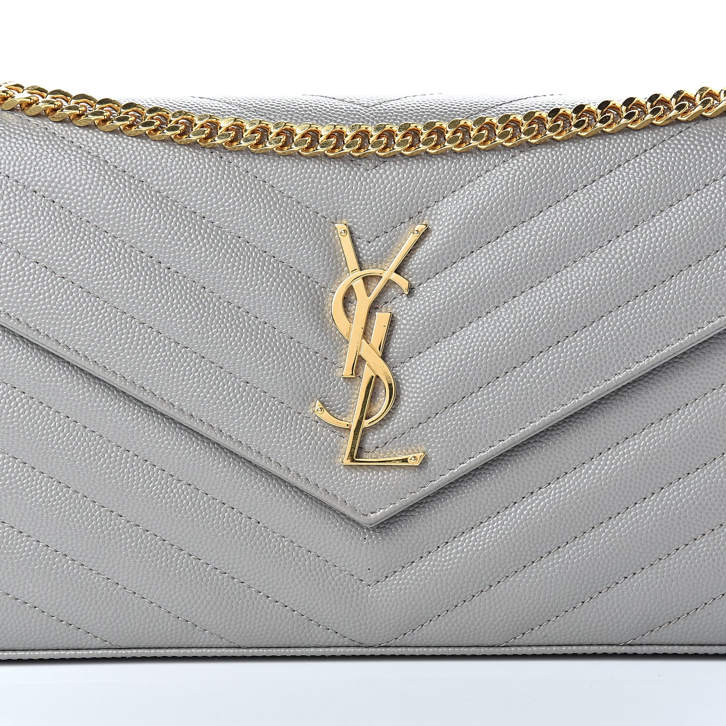 Grain De Poudre Matelasse Chevron Monogram Chain Wallet Oyster Grey