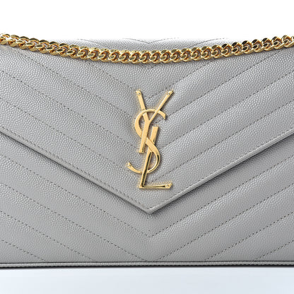 Saint Laurent Grain De Poudre Matelasse Chevron Monogram Chain Wallet Oyster Grey 8 of 13